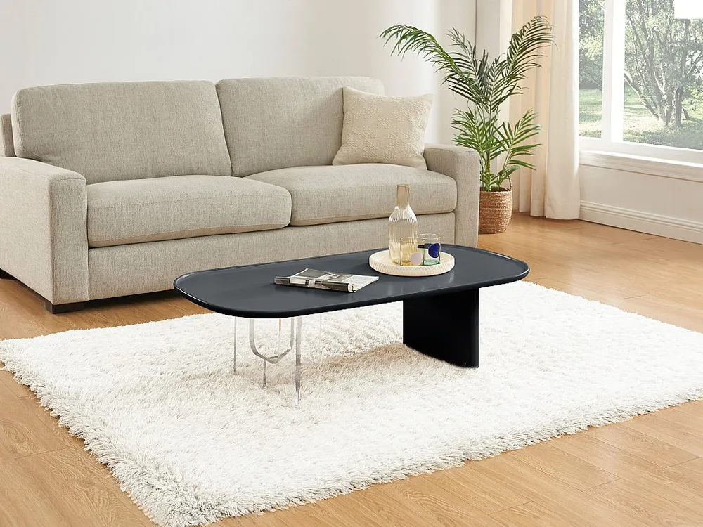 Mesa de centro retangular em MDF e acrílico preto - RASIA