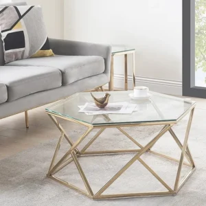 Mesa de centro em vidro temperado e ço inoxidável - Dourado - KERIANE de Pascal Morabito