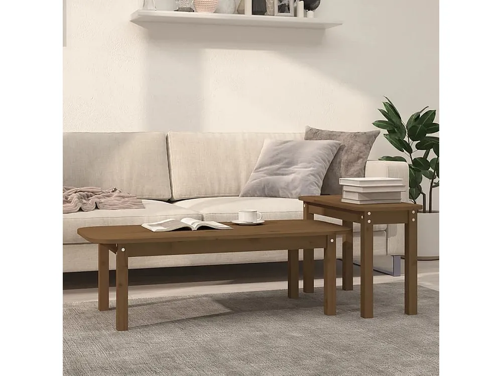 2 pcs conjunto de mesas de centro pinho maciço castanho mel