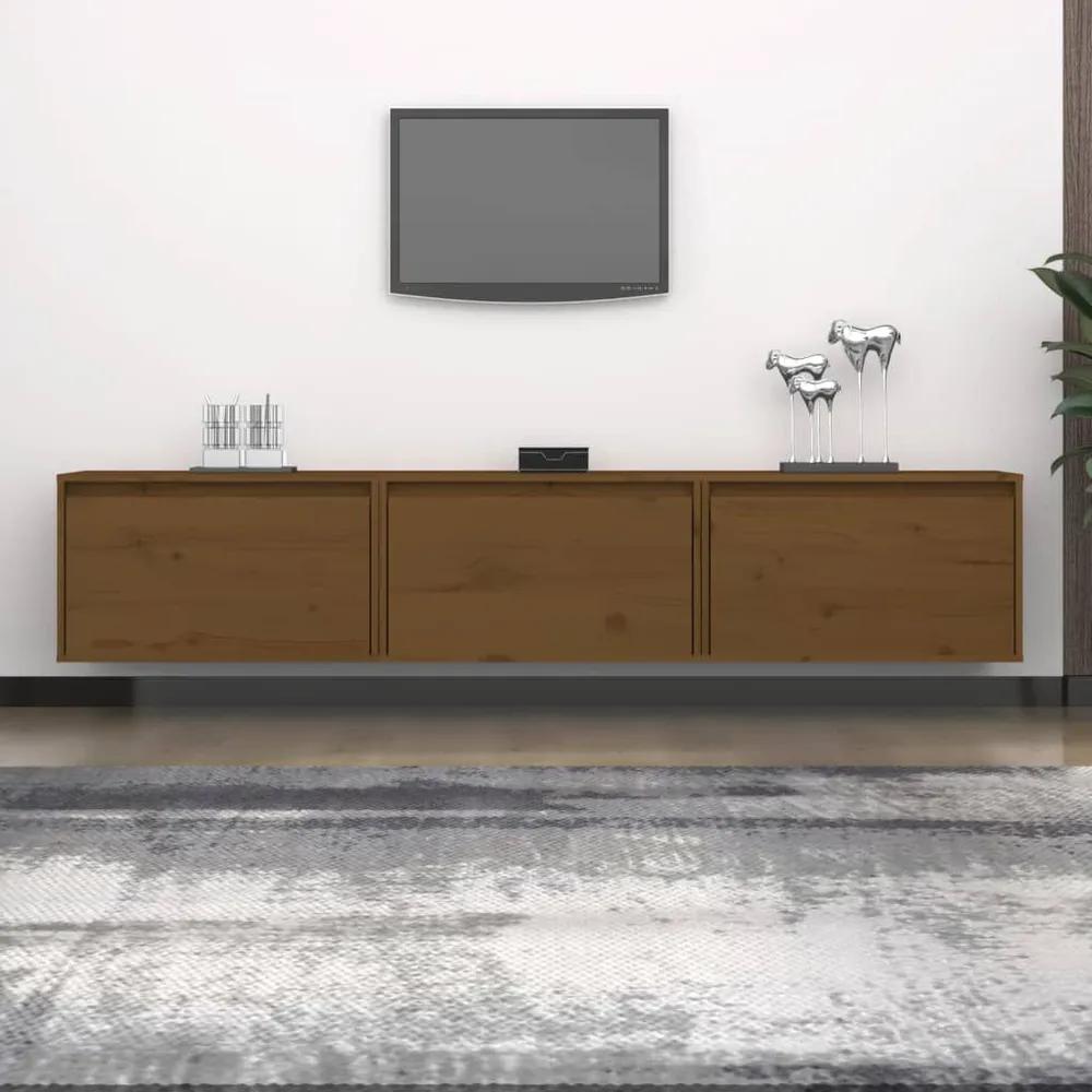 Aparador com Portas Móveis de TV 3 pcs madeira de pinho maciç castanho-mel
