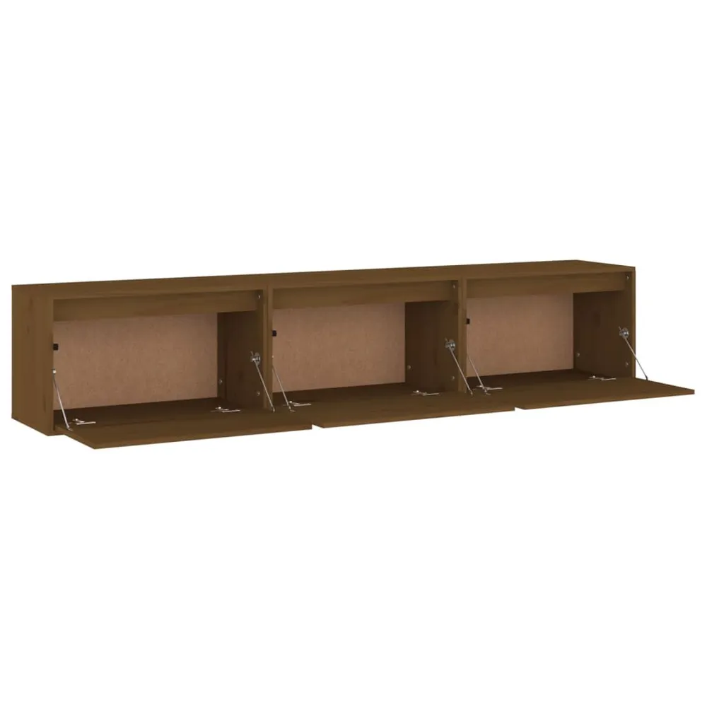 Aparador com Portas Móveis de TV 3 pcs madeira de pinho maciç castanho-mel