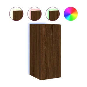Aparador com Portas Móvel parede para TV com luzes LED 30,5x35x70 cm carvalho castanho