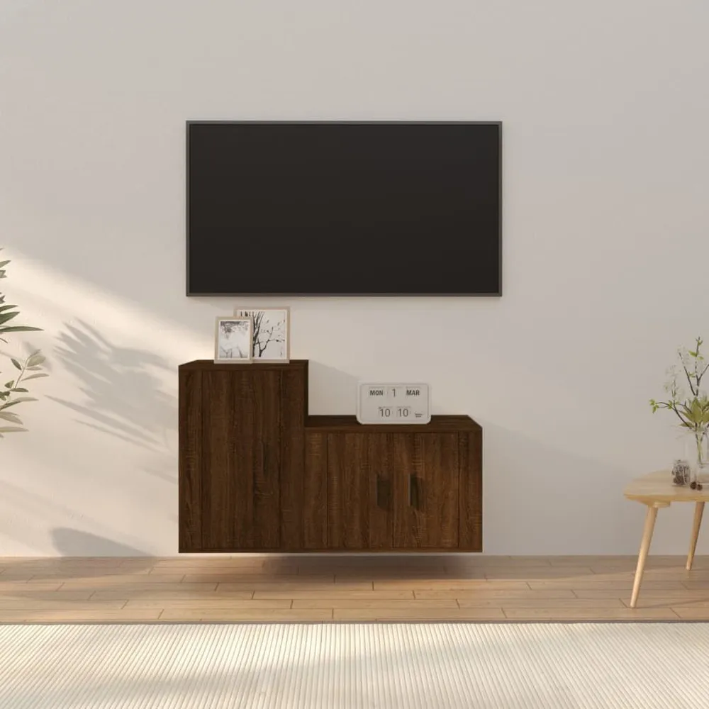 Conjunto móveis de TV 2pcs madeira processada carvalho castanho para Assistir TV