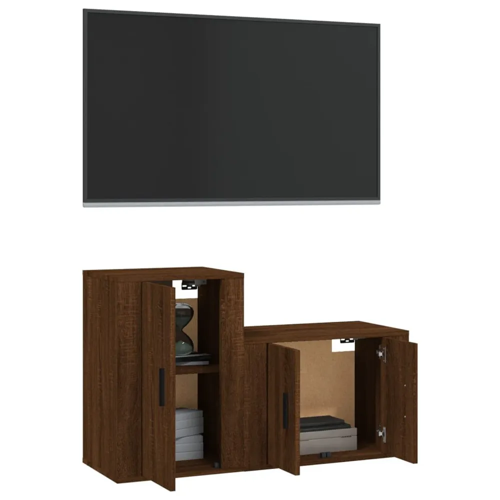 Conjunto móveis de TV 2pcs madeira processada carvalho castanho para Assistir TV