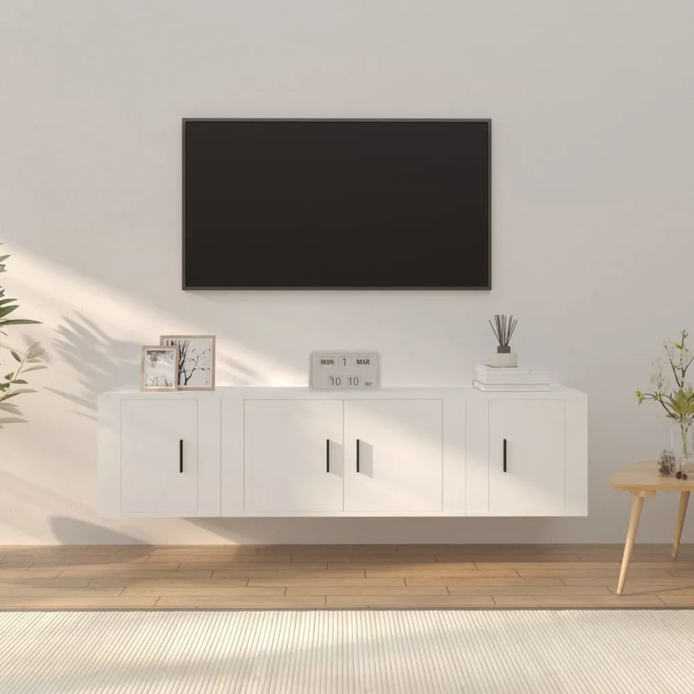 Conjunto móveis de TV 3 pcs madeira processada branco com 3 Portas de Correr
