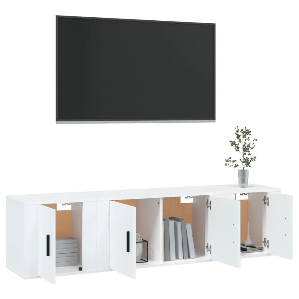 Conjunto móveis de TV 3 pcs madeira processada branco com 3 Portas de Correr