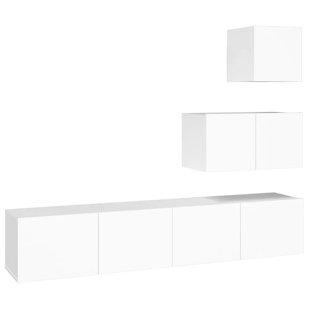 Conjunto móveis de TV 4 pcs madeira processada branco 3 Lugares