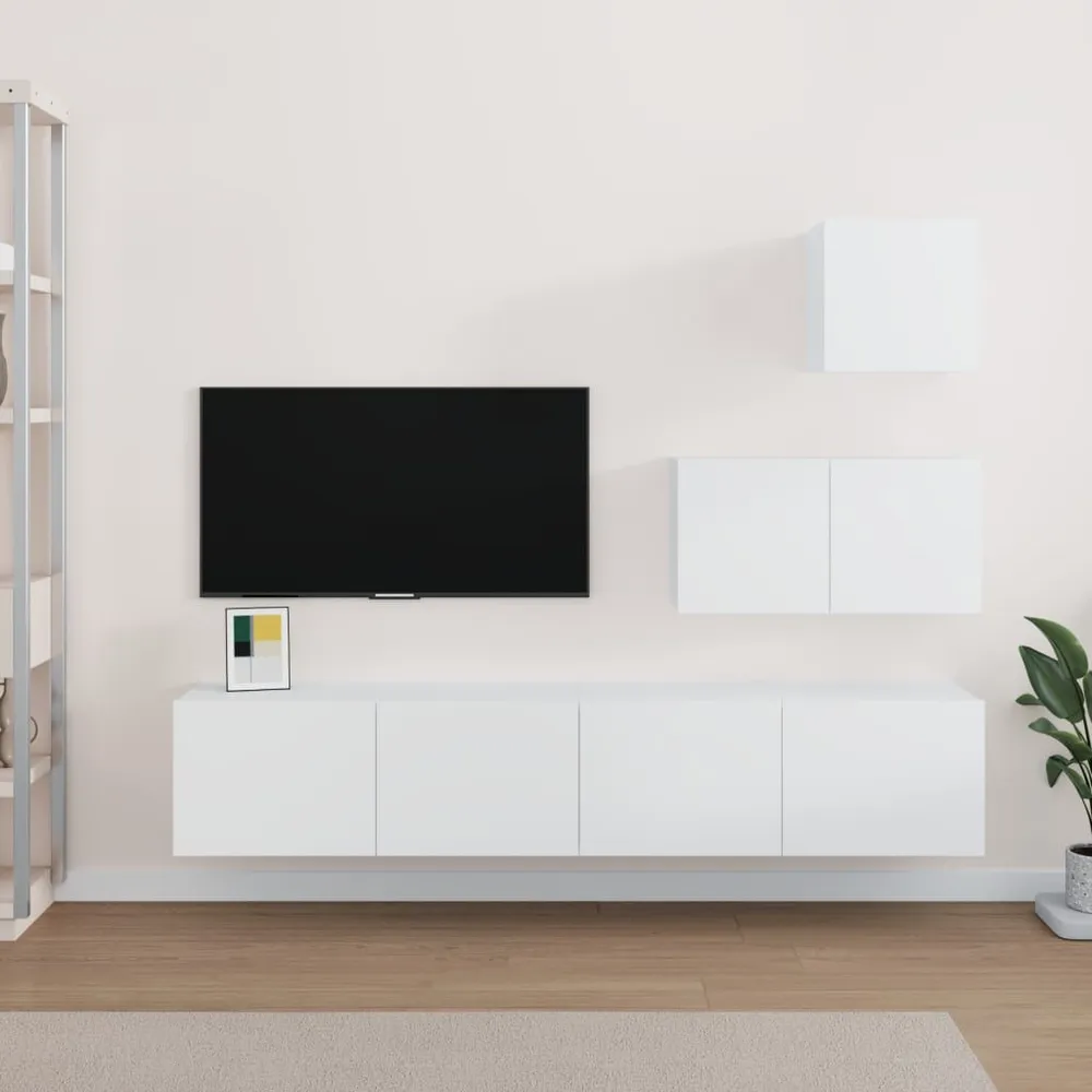 Conjunto móveis de TV 4 pcs madeira processada branco 3 Lugares