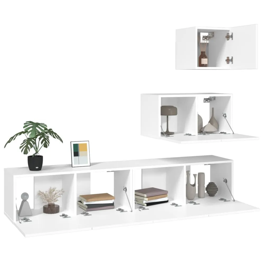 Conjunto móveis de TV 4 pcs madeira processada branco 3 Lugares