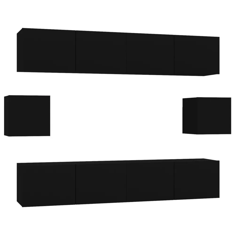 Conjunto móveis de TV 6 pcs madeira processada preto Design Moderno