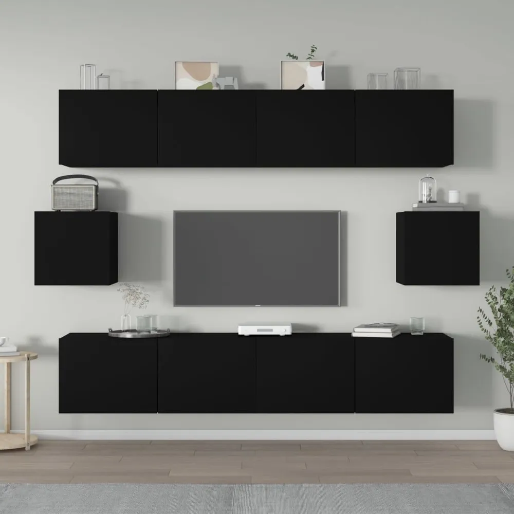 Conjunto móveis de TV 6 pcs madeira processada preto Design Moderno