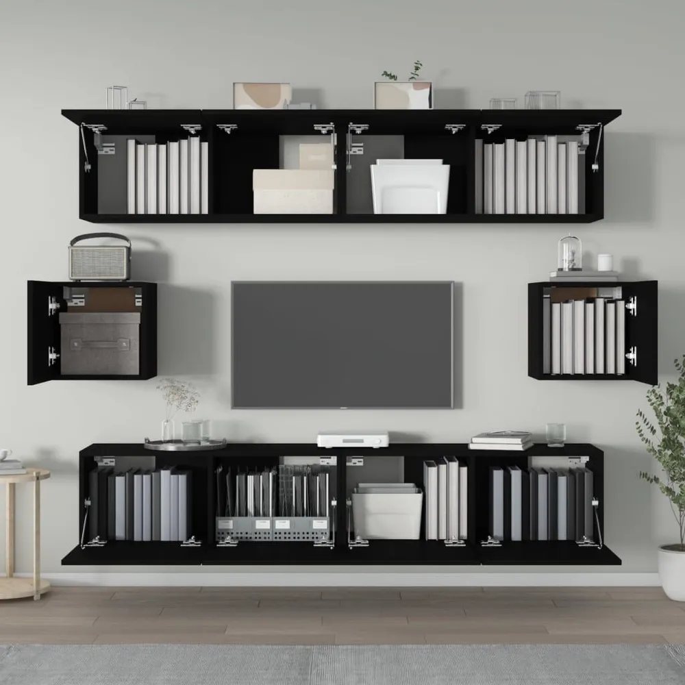 Conjunto móveis de TV 6 pcs madeira processada preto Design Moderno