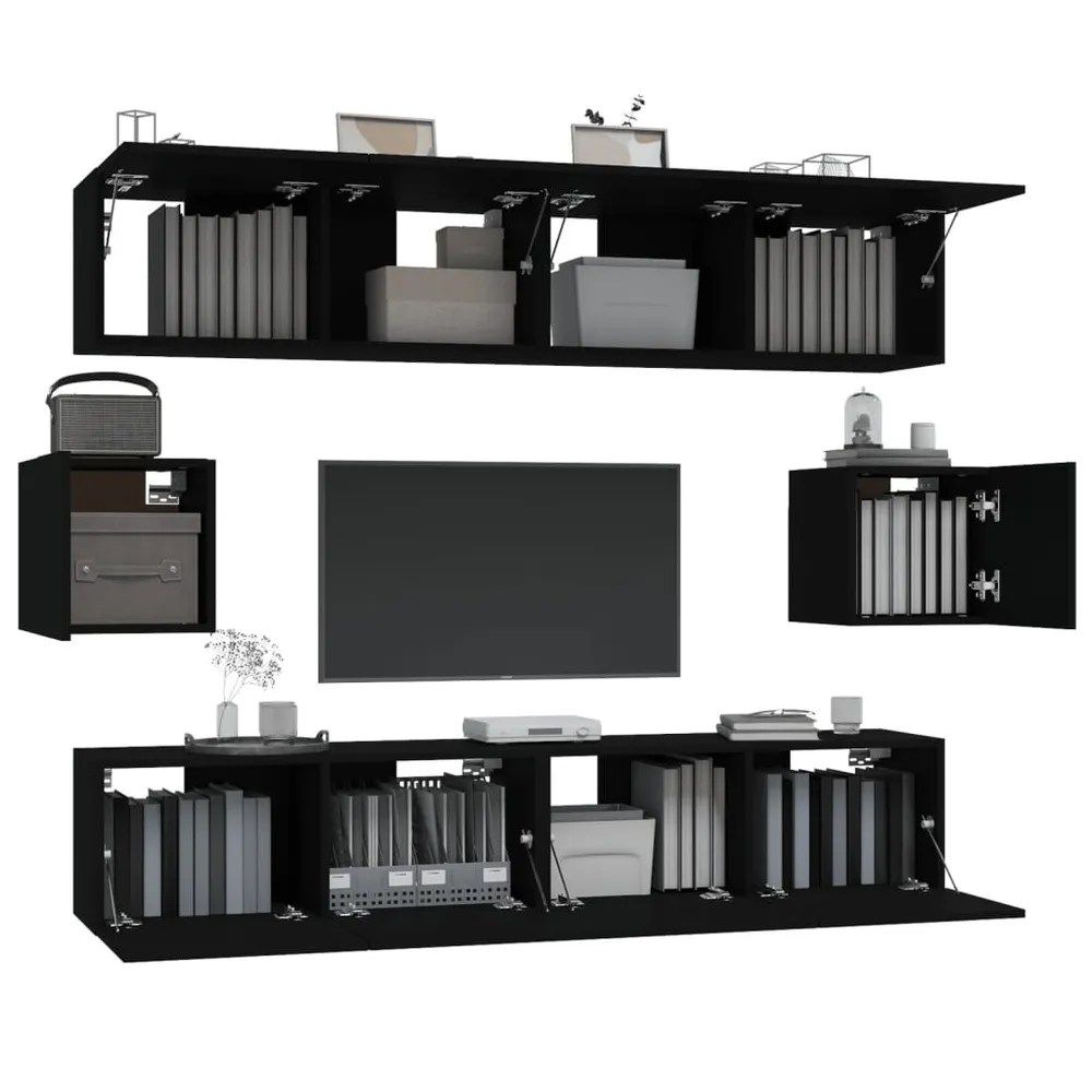 Conjunto móveis de TV 6 pcs madeira processada preto Design Moderno