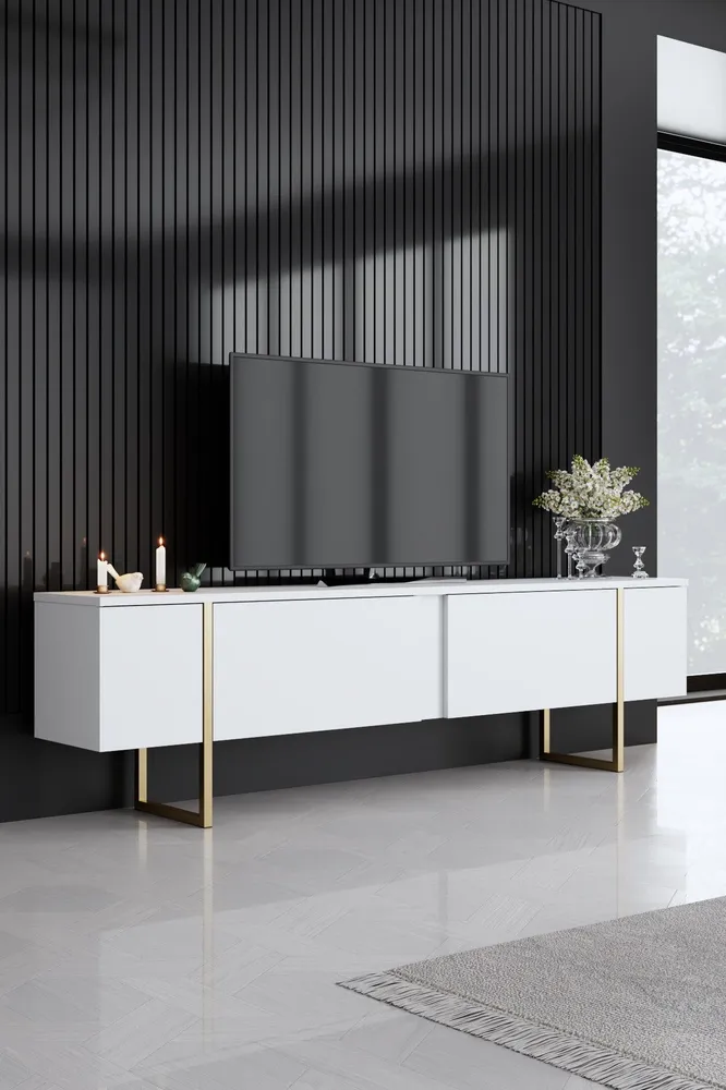 Conjunto de móveis de sala de estar Sibylle de 3 peças em Metálico Dourado e Madeira Branca