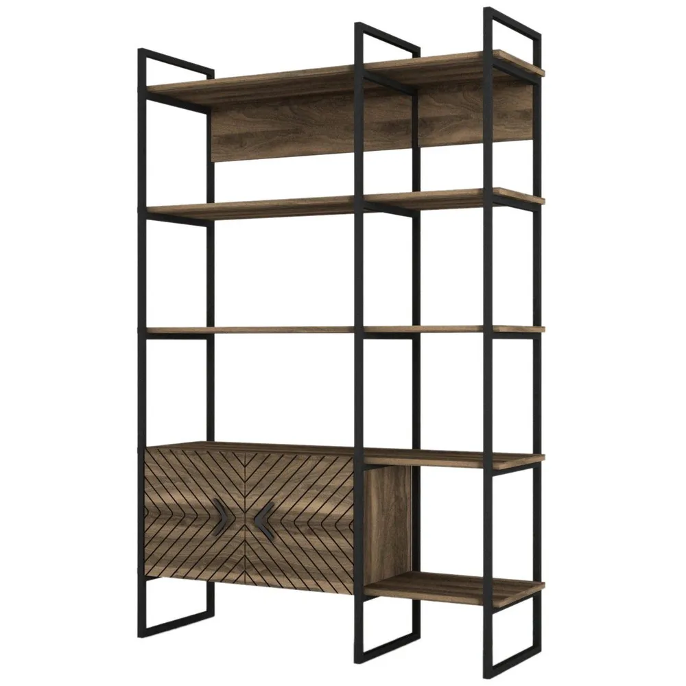 Estante de Livros Fidev H180cm Metálico Preto e Madeira Natural