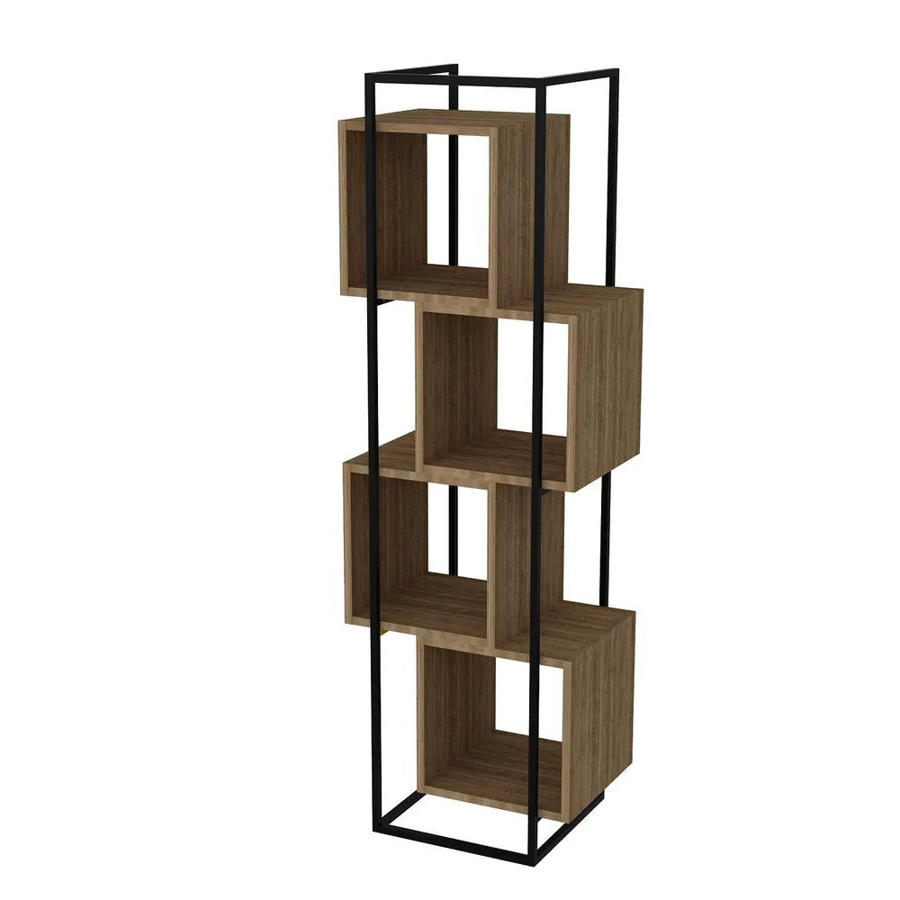Estantes biblioteca Domila 52x160cm Madeira Natural e Metálico Preto