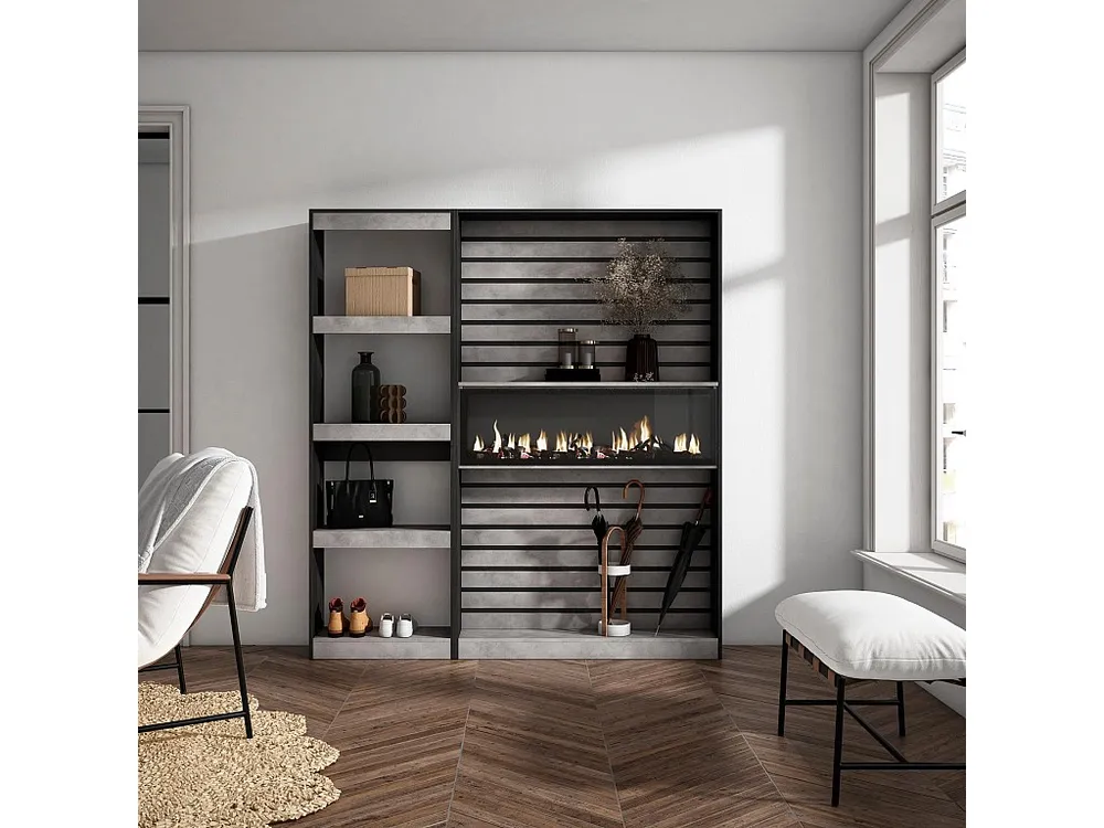Estantes de prateleiras , 170x186x25cm, Sala de estar - Escritório, Lareira eléctrica, Cimento