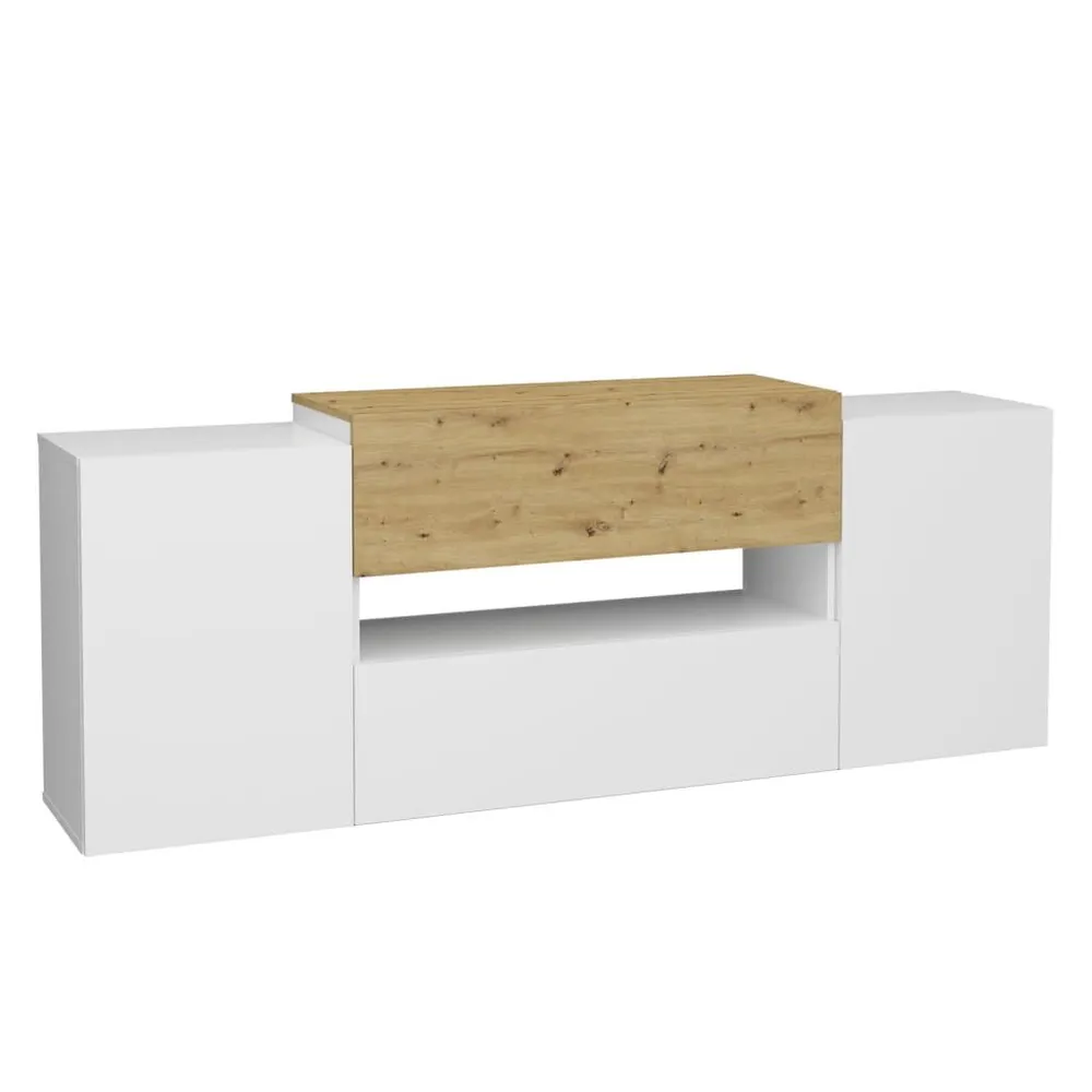 FMD Móvel de TV/Hi-Fi 182x33x70,2 cm carvalho artesanal e branco