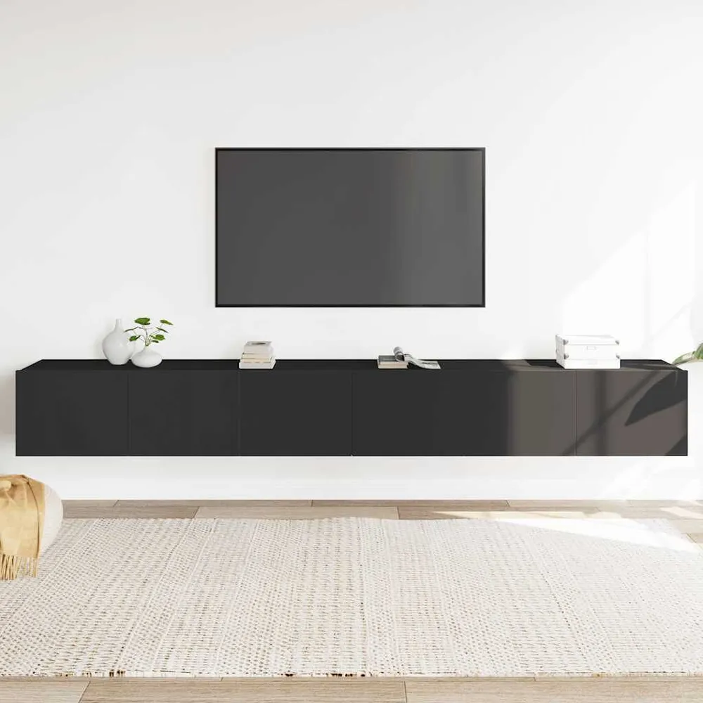 Madeira Maciç Conjunto móveis de TV 3 pcs madeira processada preto