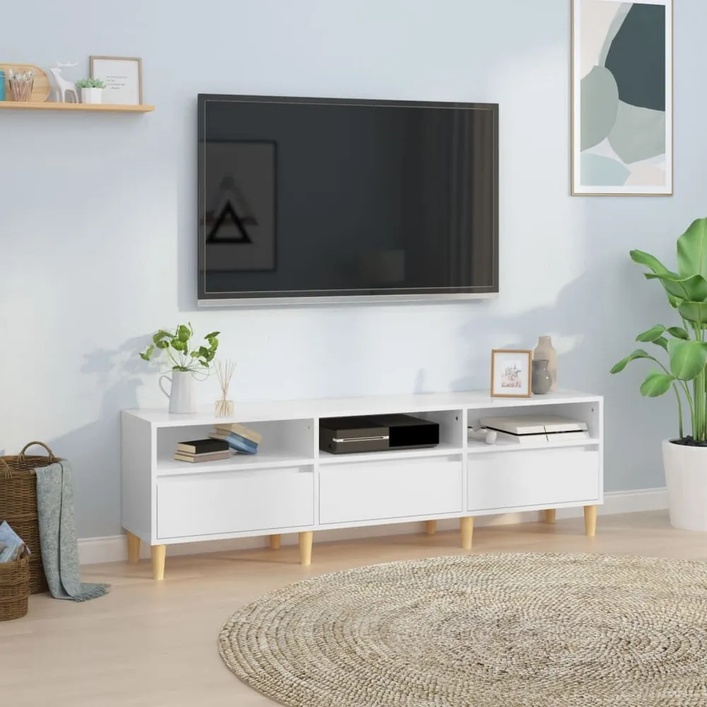 Madeira Maciç Móvel para TV 150x30x44,5 cm derivados madeira branco resplandecente