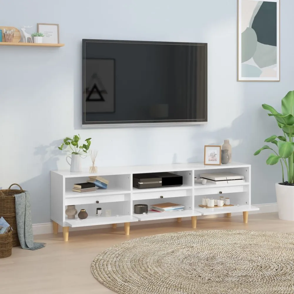 Madeira Maciç Móvel para TV 150x30x44,5 cm derivados madeira branco resplandecente