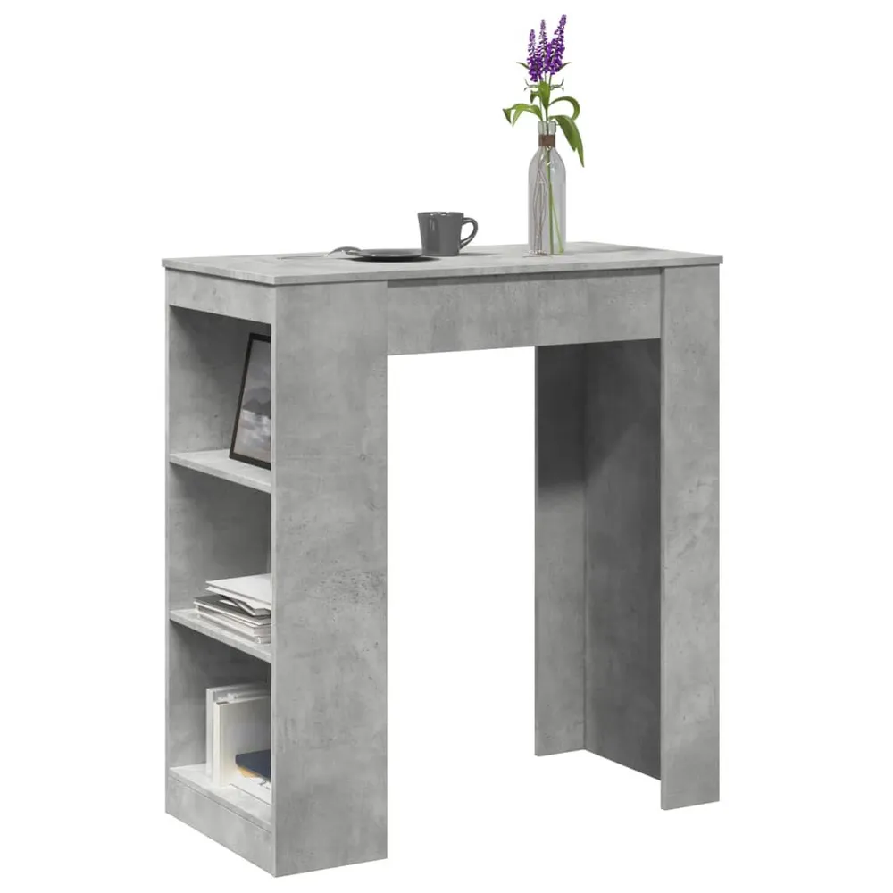 Mesa de bar com prateleiras derivados de madeira cinza cimento