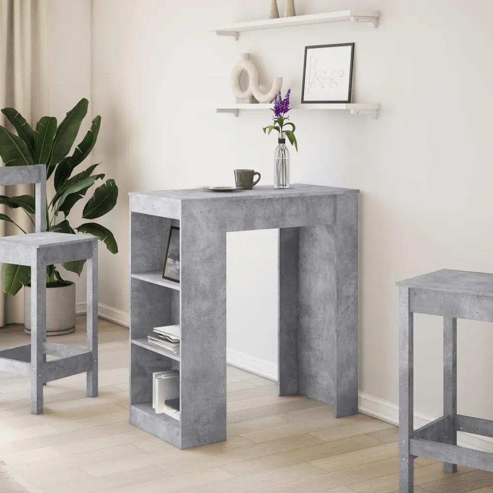 Mesa de bar com prateleiras derivados de madeira cinza cimento