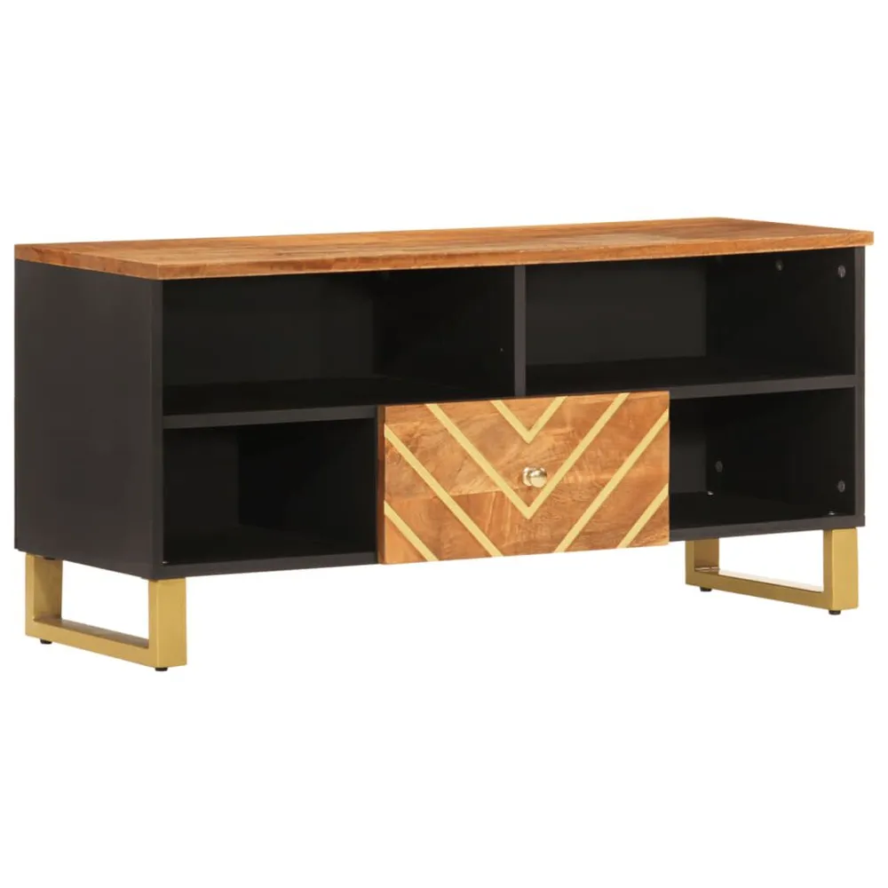 Móvel de TV 100x33,5x46 cm mangueira maciç castanho e preto