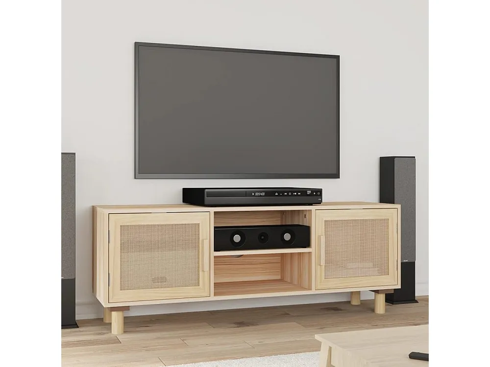 Móvel de TV 105x30x40 cm pinho maciço/vime puro castanho