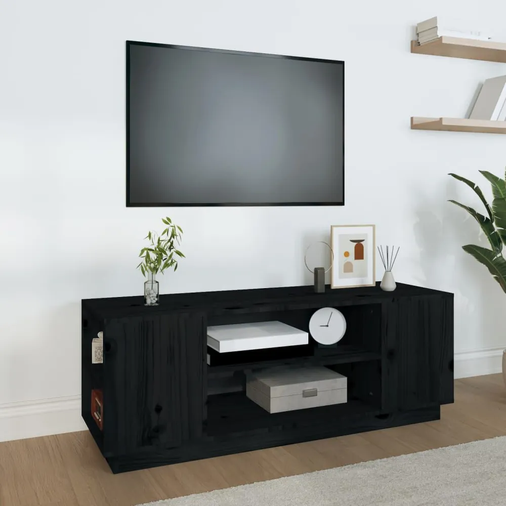 Móvel de TV 110x35x40,5 cm madeira de pinho maciç preto com USB Integrado