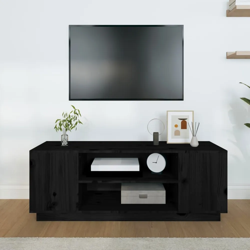 Móvel de TV 110x35x40,5 cm madeira de pinho maciç preto com USB Integrado
