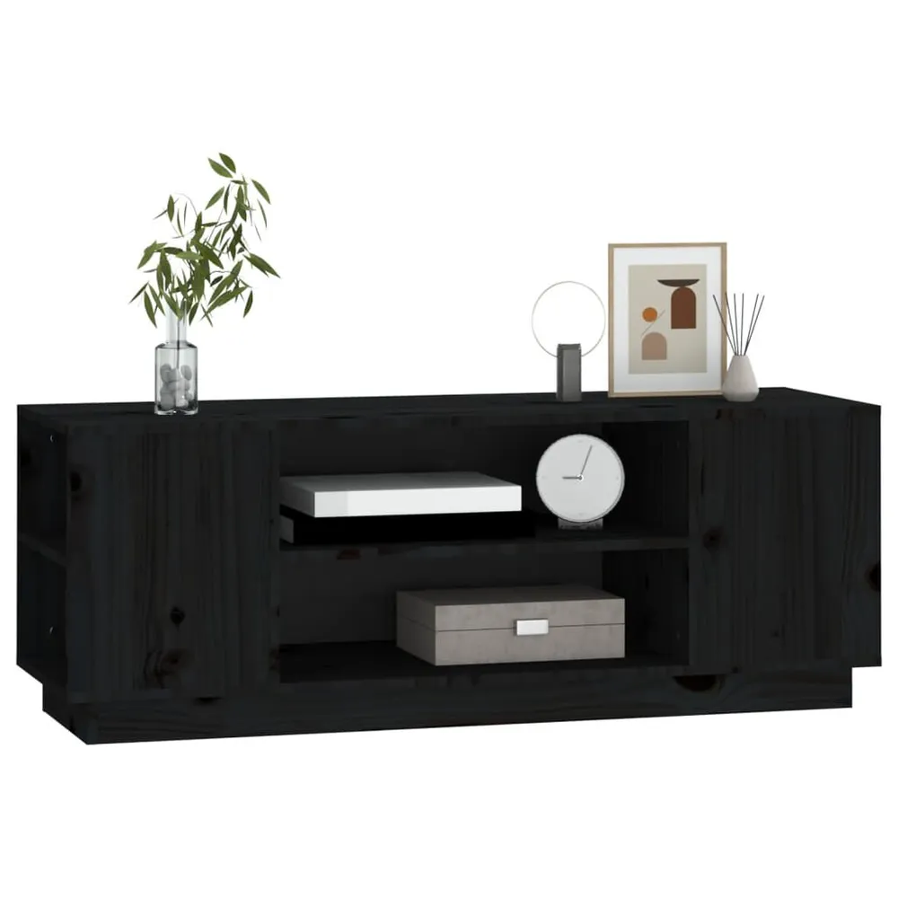 Móvel de TV 110x35x40,5 cm madeira de pinho maciç preto com USB Integrado