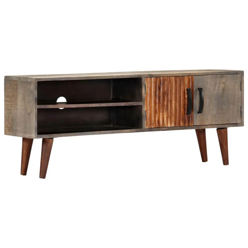 Móvel TV 130x30x46 cm madeira mangueira áspera maciç cinzento