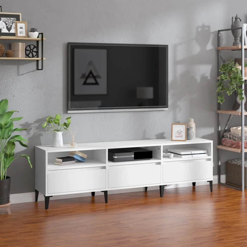 Móvel de TV 150x30x44,5 cm derivados de madeira branco com Espaço para Lenha