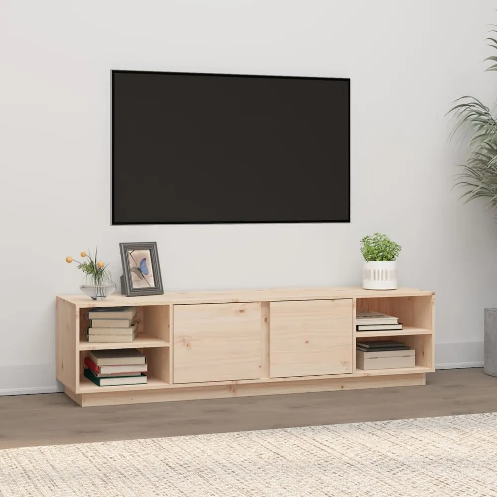 Móvel de TV 156x40x40 cm madeira de pinho maciç Couro Ecológico