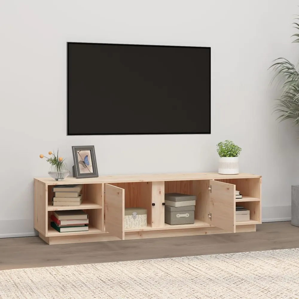 Móvel de TV 156x40x40 cm madeira de pinho maciç Couro Ecológico