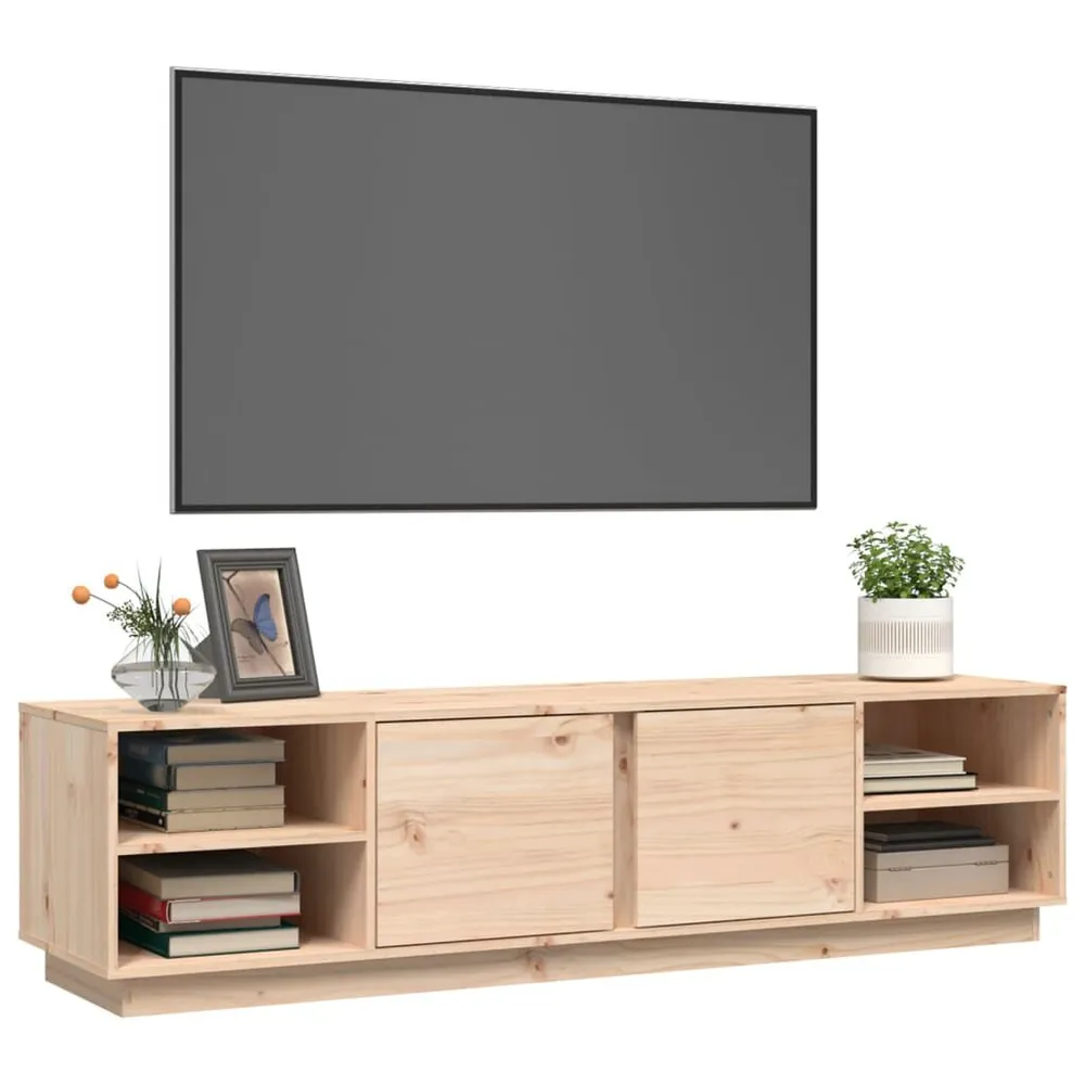 Móvel de TV 156x40x40 cm madeira de pinho maciç Couro Ecológico