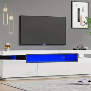 Móvel TV 160cm com LED - 3 gavetas - adequado para TV 70-79" - Branco