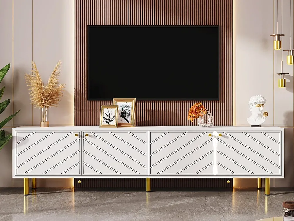 Móvel TV L 170cm - 4 portas - aglomerado e MDF - Branco