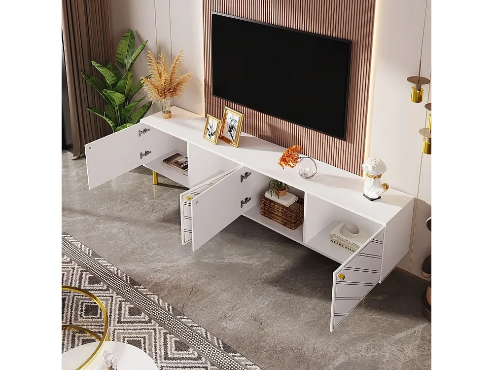 Móvel TV L 170cm - 4 portas - aglomerado e MDF - Branco