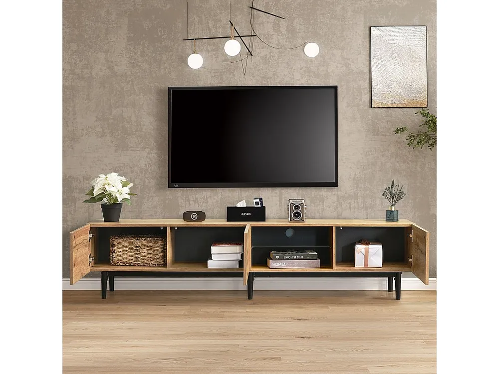 Móvel de TV 175 cm - 3 portas e prateleira de vidro - LEDs - Madeira MDF - cor genuíno