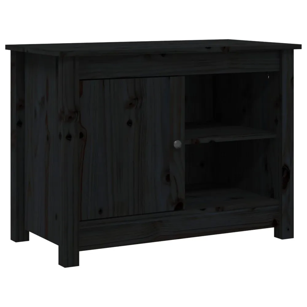 Móvel de TV 70x36,5x52 cm madeira de pinho maciç preto Couro Ecológico