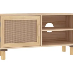 Móvel de TV 80x30x40 cm pinho maciço/vime orgânico castanho