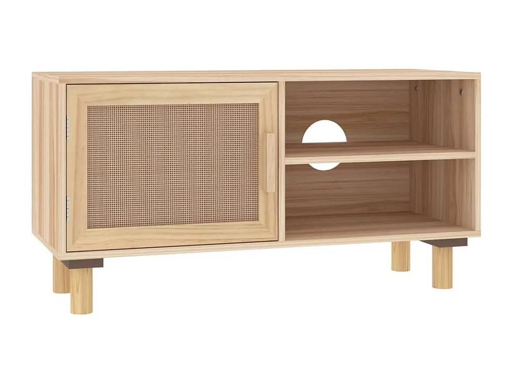 Móvel de TV 80x30x40 cm pinho maciço/vime orgânico castanho