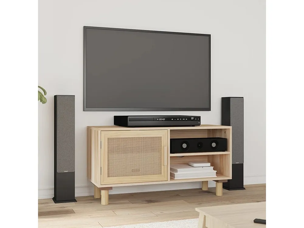 Móvel de TV 80x30x40 cm pinho maciço/vime orgânico castanho