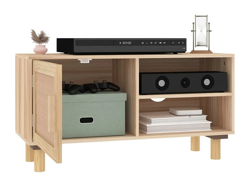 Móvel de TV 80x30x40 cm pinho maciço/vime orgânico castanho