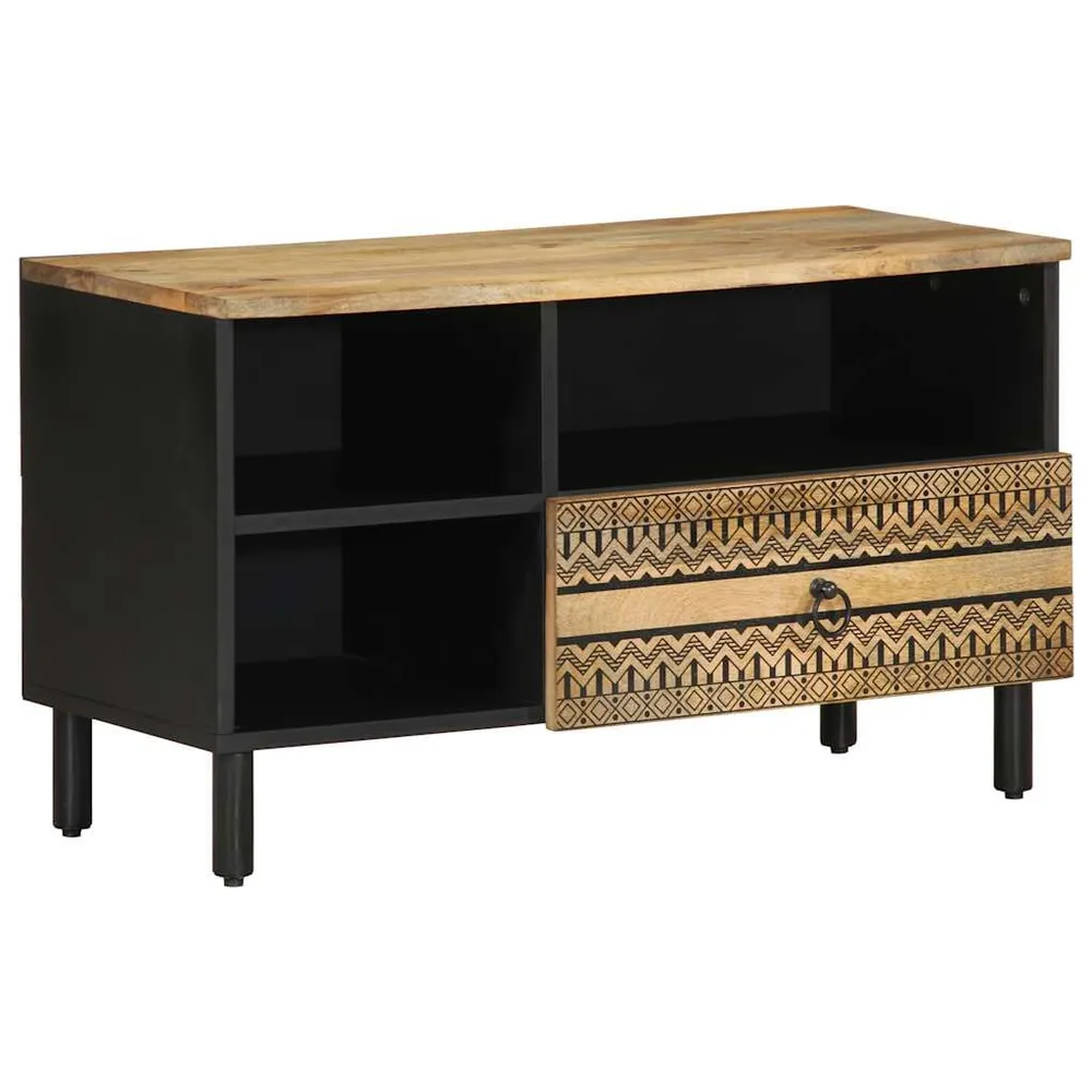 Móvel de TV 80x33,5x46 cm madeira mangueira áspera maciç preto