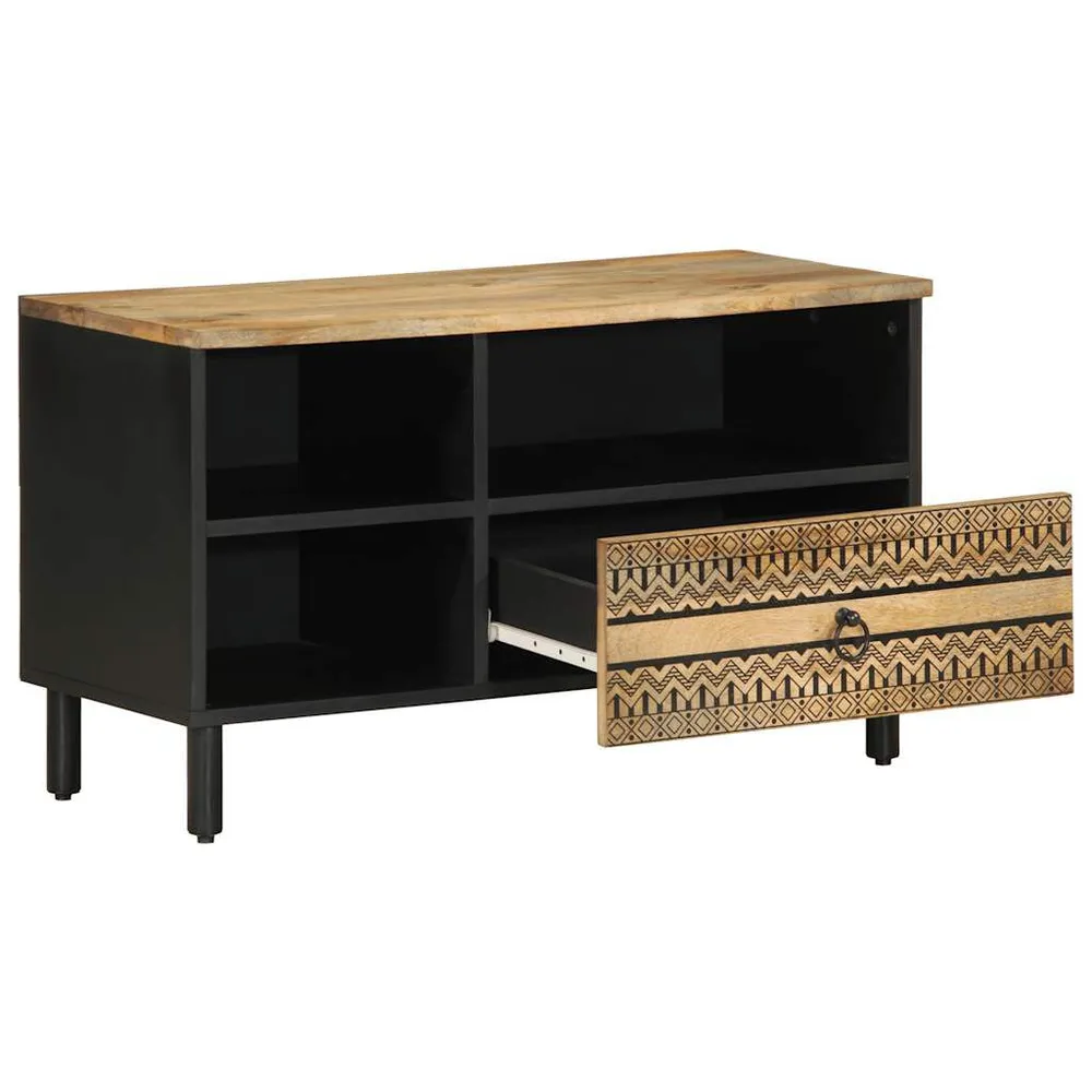 Móvel de TV 80x33,5x46 cm madeira mangueira áspera maciç preto