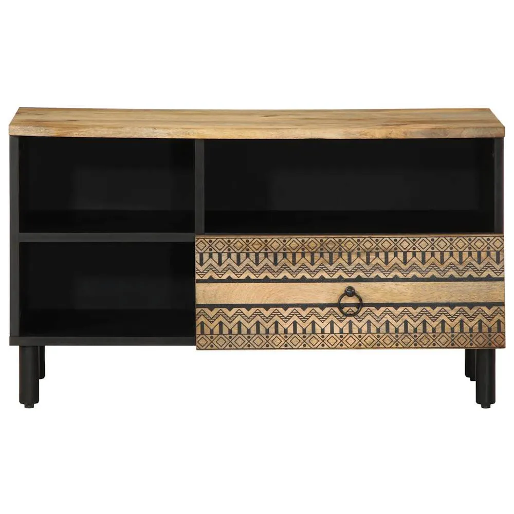 Móvel de TV 80x33,5x46 cm madeira mangueira áspera maciç preto