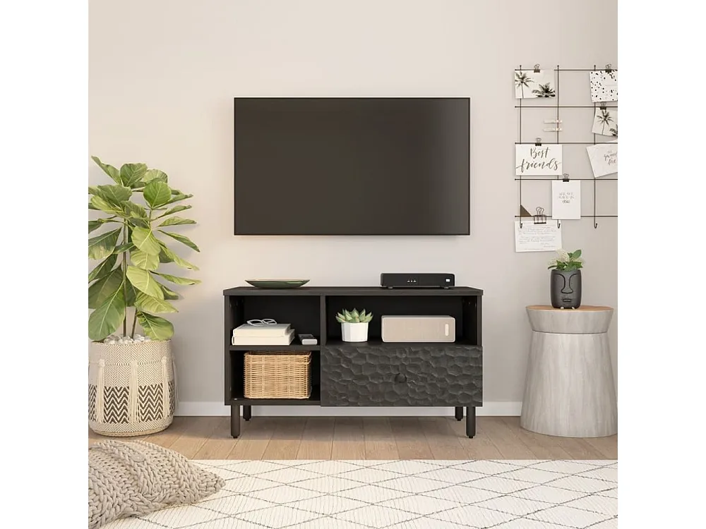 Móvel de TV 80x33x46 cm madeira de mangueira maciç preto